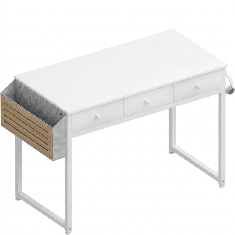 Weißer Computertisch mit 3 Schubladen, kompakt 100x50x79 cm für Büro