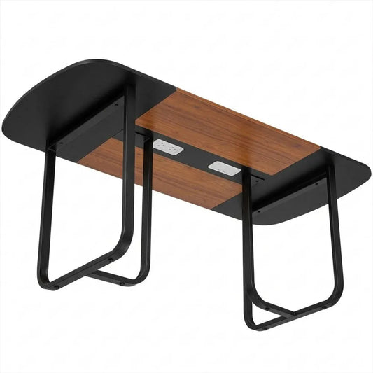 Ovaler Konferenztisch für 6-8 Personen mit Metallbeinen, 180x90 cm, Schwarz & Braun