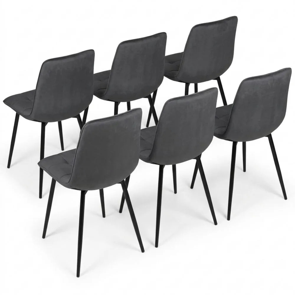 Esszimmerstühle Set aus dunkelgrauem Samt, 6 Stück